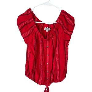 Twine & String Red Striped Button Front Tie Hem Off Shoulder Top XL Mens